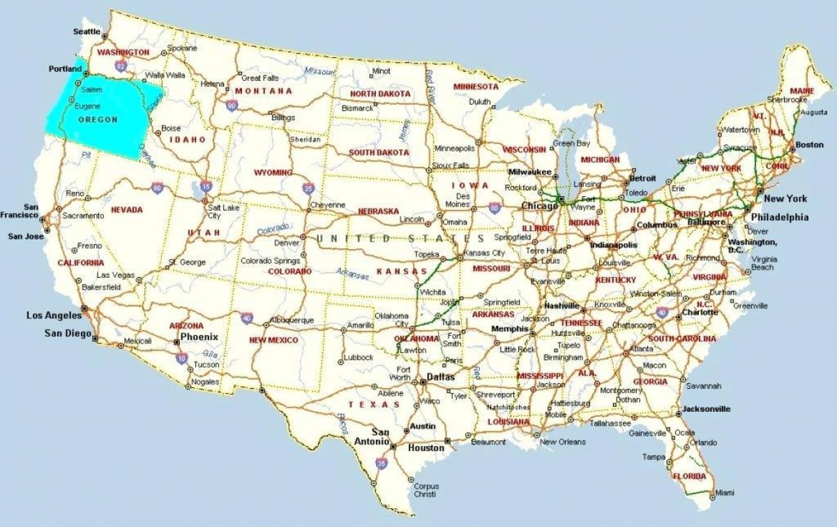 俄勒冈州波特兰市，在美国地图
