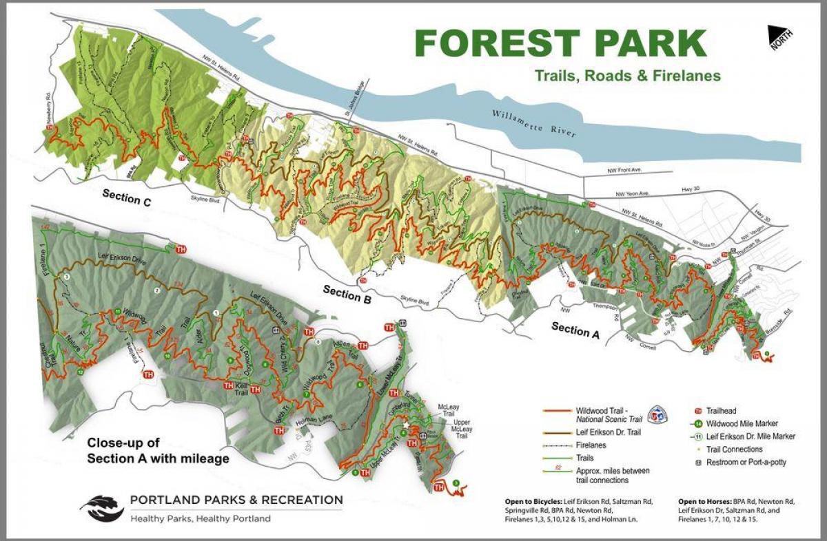 森林公园地图波特兰