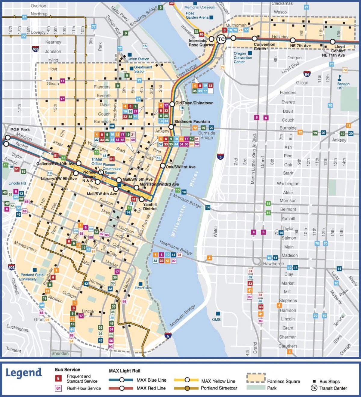 俄勒冈州波特兰市的公共交通地图