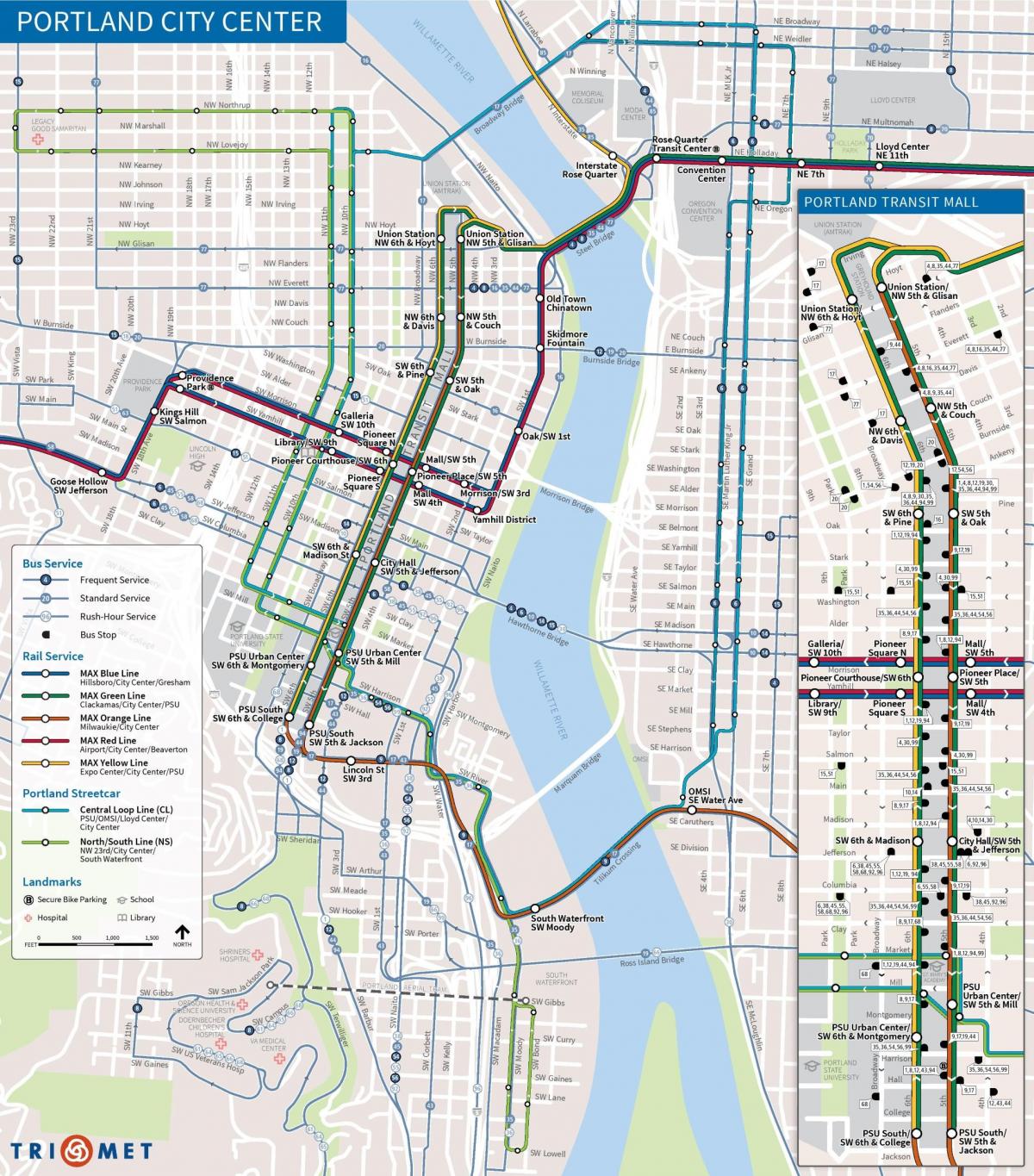 俄勒冈州波特兰市的公共交通运输地图