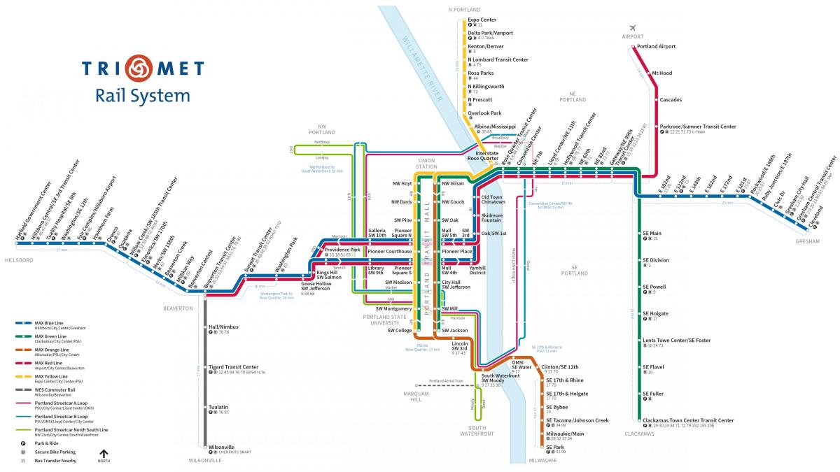 波特兰的铁路系统的地图