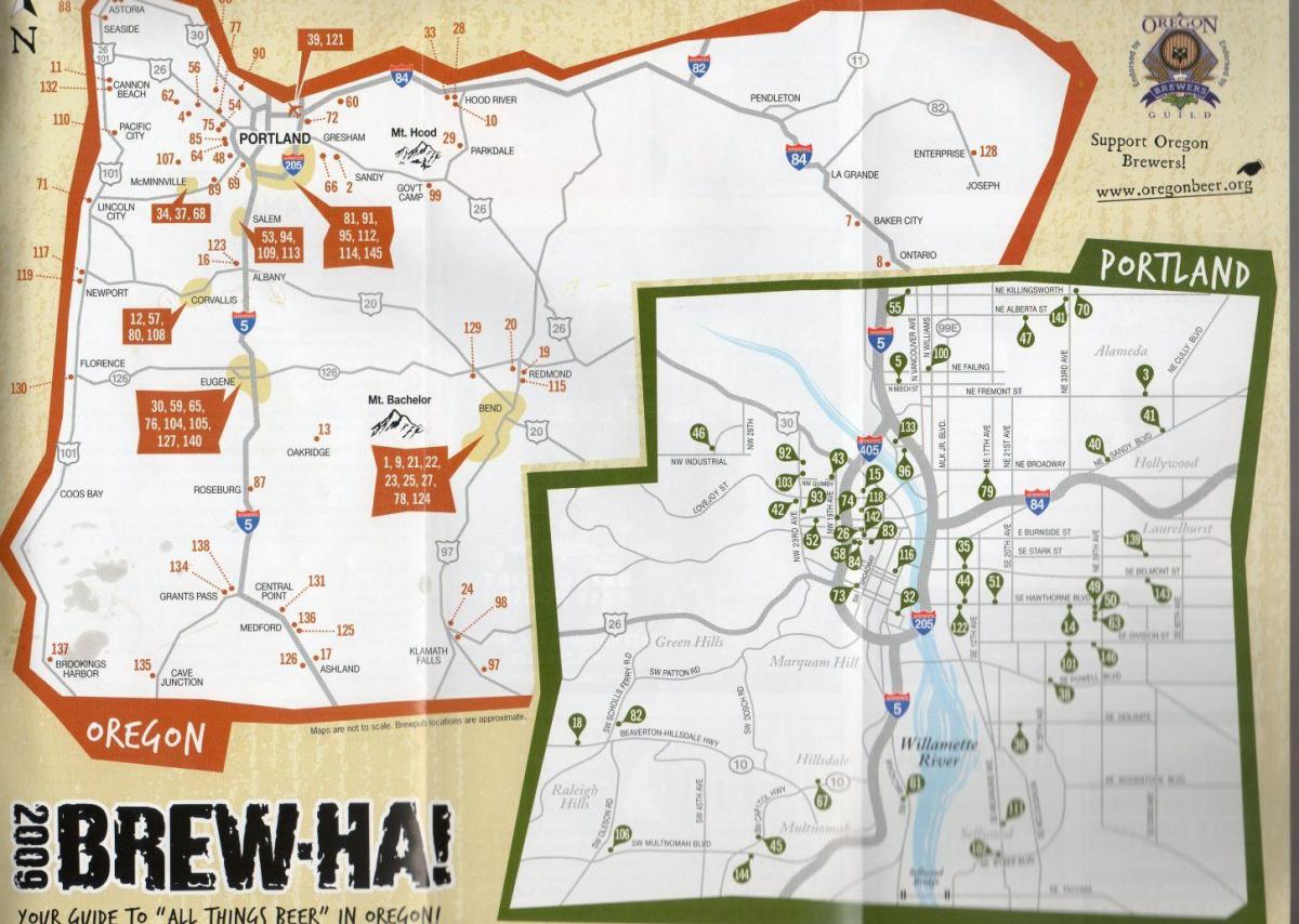 地图上的酿酒厂在俄勒冈州波特兰市 